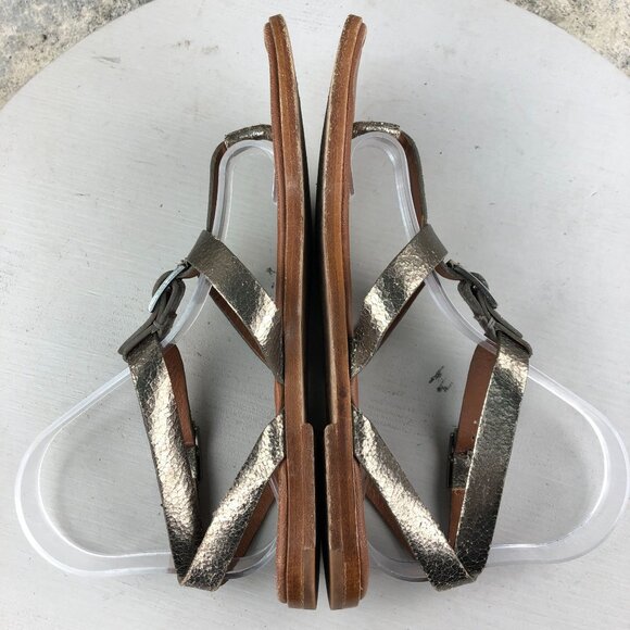 Johnston & Murphy Women's 8.5M Tia Distressed Gold Strappy Buckle Flats Sandals - Picture 7 of 14